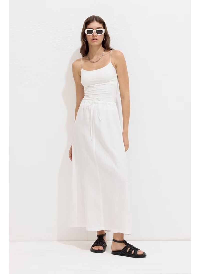 Manuka Laced Linen Skirt Ecru - Image 2